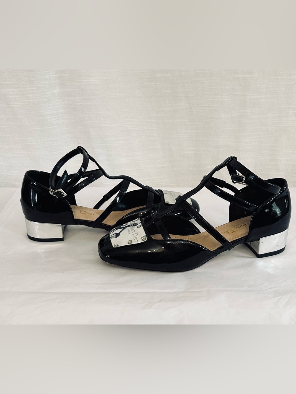 Christian Dior Patent Leather Strappy Mary Jane's w/ Silver Leather Name Plate - Picture 5 of 11